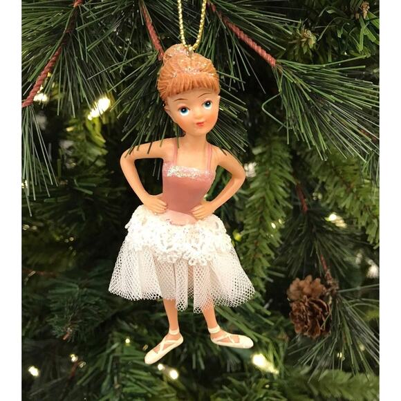 2 Girl Ballerinas Standing Laying Down Pose Pink Christmas Tree Ornaments 3-4 in - Picture 7 of 10